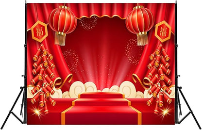 Lunar New Year Backdrop 9x6ft Happy Vietnamese Chinese New Year Backgrounds Festivals Party Decorations Banner Photo Booth Props