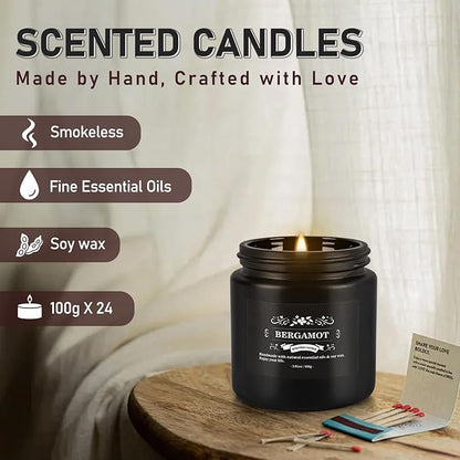 Scented Candles Gifts Set 24 Pack Soy Wax Travel Tin Jar Candles for Home 3.05 OZ for Mom for Christmas, Birthday, Thanksgiving, Mother's Day(Black)