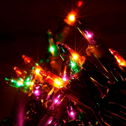 200 Count Orange Green & Purple Christmas Lights, Pack of 2 Strands 100 Count 33 ft Black Wire UL Listed Halloween String Light (Orange Green & Purple)