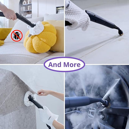 Steam Cleaner: Fast 50-Sec Heat-Up-21-Piece Kit-0.6Gal (2.2L) Tank Refill Anytime-No Cooling-Detachable Hose Multi Steamer Mop for Home Car Bed Furniture Tile Grout Floor Kitchen Cleaning Grey