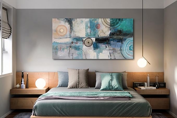 Acocifi Large Abstract Wall Art Turquoise Grey Teal Canvas Textured Painting Modern Geometric Picture, Vertical Artwork Framed for Living Room Bedroom Bathroom Hallway Office Home Decor 58x29
