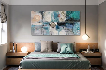 Acocifi Large Abstract Wall Art Turquoise Grey Teal Canvas Textured Painting Modern Geometric Picture, Vertical Artwork Framed for Living Room Bedroom Bathroom Hallway Office Home Decor 58x29
