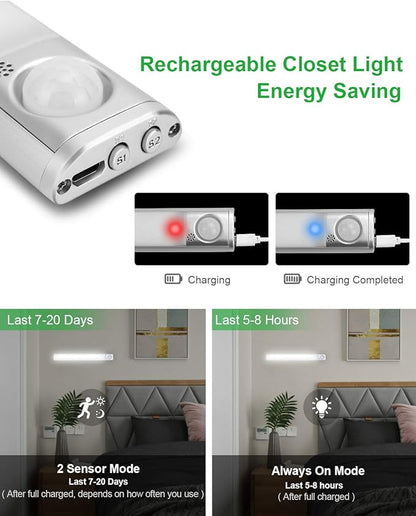 goodland Under Cabinet Lighting 80 LED Closet Light, Motion Sensor Lights Indoor USB Rechargeable Dimmable Stick-on Night Light Bar for Kitchen, Wardrobe, Garage, Stairs, Bedroom (1 Pack)