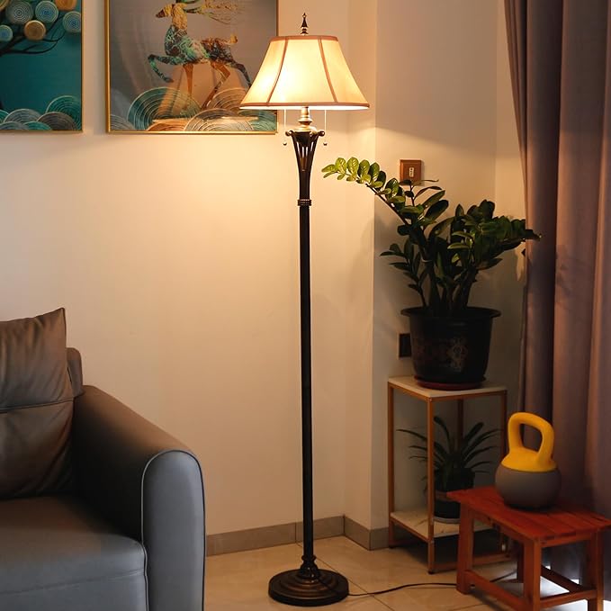 Farmhouse Floor Lamp Antique Metal Base Traditional Rustic Mid-Century Living Room Light 70 Inch Height Decor Office Bedroom