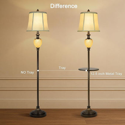 Vintage Floor Lamp with Nightlight, 64" Tall Lamp with Beige Faux Silk Shade, Rotary Switch, Farmhouse Design Brown Standing Lamp for Living Room Bedroom Office Dining Room Corner (LED Bulb Included)
