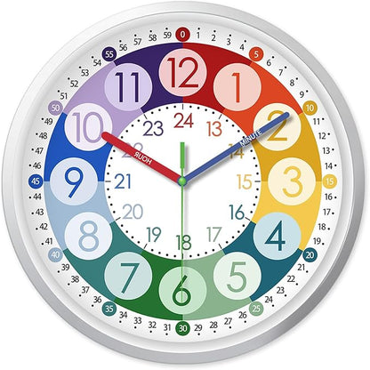 XFM Learning Clock for Kids 8 Inch Silent Wall Clocks Battery Operated Colorful Teaching Time Clock Small Analog Clock for Kids Room Classroom School Playroom