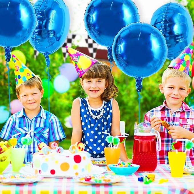 TONIFUL 30Pcs 18 Inch Large Blue Round Shape Foil Balloons Big Blue Circle Helium Mylar Ballons for Birthday Wedding Baby Shower Anniversary Engagement Party Decorations Supplies