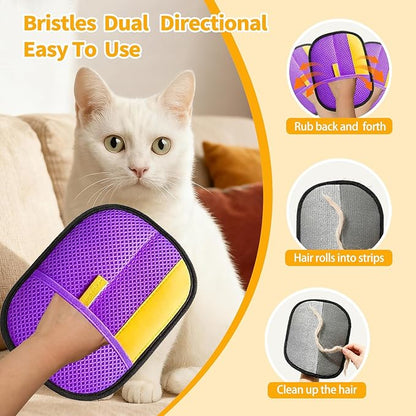 Pet Hair Removal Glove - Electrostatic Reusable Magic Brush Glove for Dog & Cat Hair Removal on Furniture, Car Seats, Clothes & Bedding (Purple)