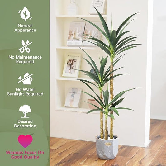 Artificial Tree 4.7Ft Faux Agave Plant with 3 Heads in Plastic Pot Fake Tree for Home Decor Indoor or Outdoor Office Decoration Housewarming Gift (4.7 Feet-2 Pack)