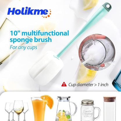 Holikme Bottle Brush Tube Cleaning Lab Set with Long Handle, Cup Cleaner for Washing Narrow Neck Beer Wine Decanter Pipes Lids Sinks Cap Covers, Green