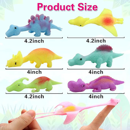 20 Pcs Slingshot Dinosaur Finger Toys, Valentines Classroom Gifts Flying Dinosaur Party Favors for Kids, Sticky Rubber Dino Catapult Fidget Toys, Funny Gag Gifts for Boys Girls