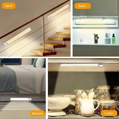 Under Cabinet Lighting 8 Inches Rechargeable Motion Sensor Light Indoor, 3 Color Dimmable Closet Light Battery Operated, USB Stick on LED Magnetic Under Counter Lights for Kitchen Stair, 3 Packs
