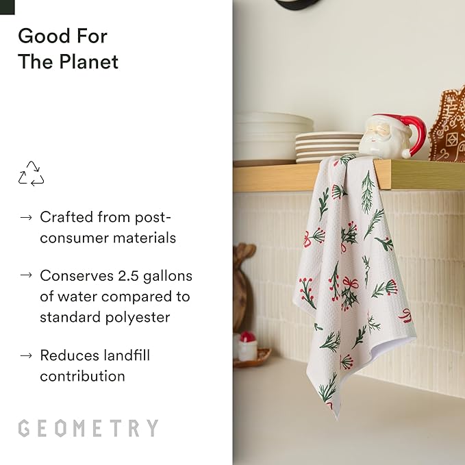 GEOMETRY Christmas Kitchen Towels - Quick Dry Microfiber Cloth Dish Towels for Kitchen Drying - Premium Quick Dry Towel 2-Pack Set - Deck The Holls