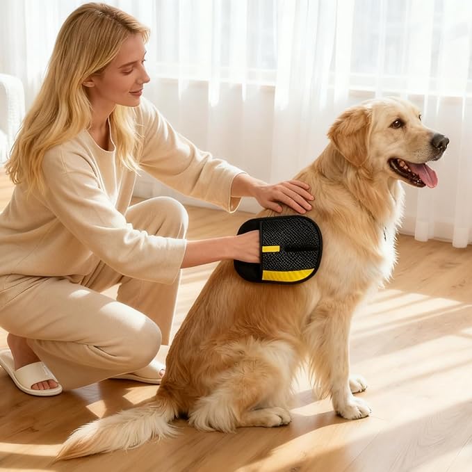 Pet Hair Removal Glove - Electrostatic Reusable Magic Brush Glove for Dog & Cat Hair Removal on Furniture, Car Seats, Clothes & Bedding (Black)
