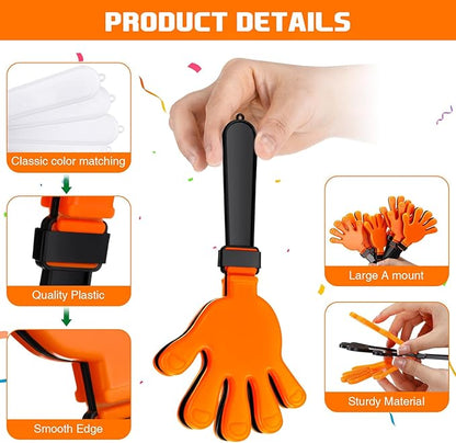 Junkin 48 Pcs Hand Clappers Bulk 7. 5 x 3. 5 Inches Noise Makers Party Favors Clapping Noise Maker Clacker for Birthdays Game Prizes Rewards Football Sporting Events Cheers Supplies (Orange,Black)