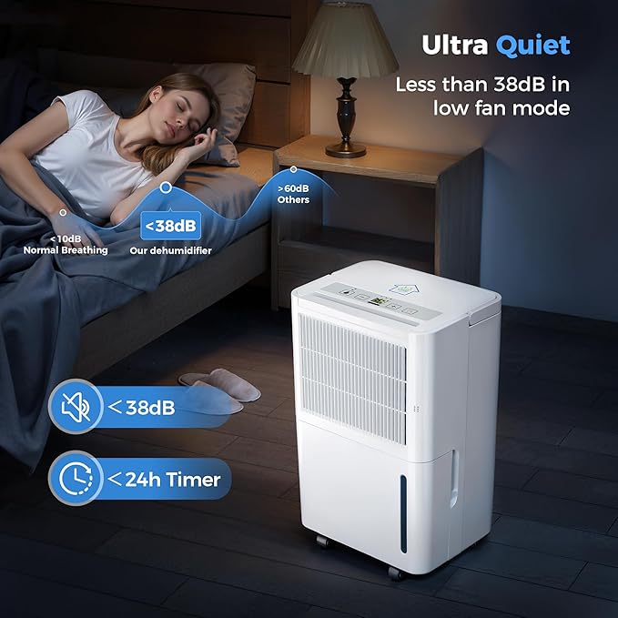 2,500 Sq Ft Home Dehumidifier with Drain Hose, 74 OZ Water Tank, 24 Hr Timer, 3 Modes High Efficiency Compressor for Basement, Bedrooms, Bathrooms and Laundry Rooms