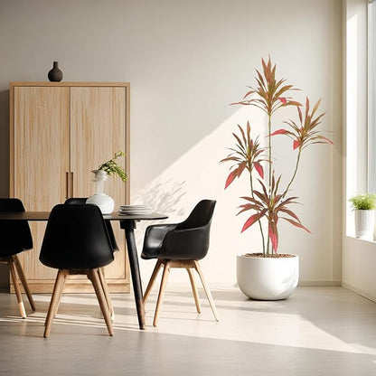 Artificial Cordyline Plant, Indoor Potted Plant, 4 Stems with Black Planter, Suitable for Large Indoor Living Room Decorations, Potted Plants, and Window Display Scenes (Red-5.3ft)