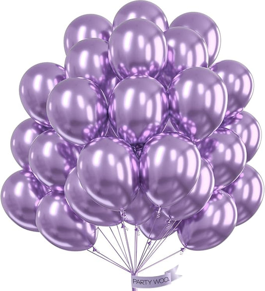 PartyWoo Metallic Purple Balloons 50 pcs 12 Inch Metallic Lavender Light Pastel Purple Lilac Latex Helium Balloons for Graduation Baby Shower Wedding Butterfly Birthday Party Decorations Purple-G130