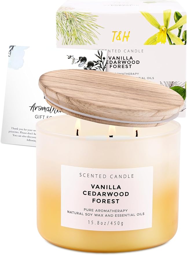 Vanilla Cedarwood Forest 3-Wick Soy Scented Candle, 15.8 oz | Warm Vanilla Woods Candle with Cedar, Balsam, Clove & Jasmine | Winter Aromatherapy Candle for Home, Clean Burning