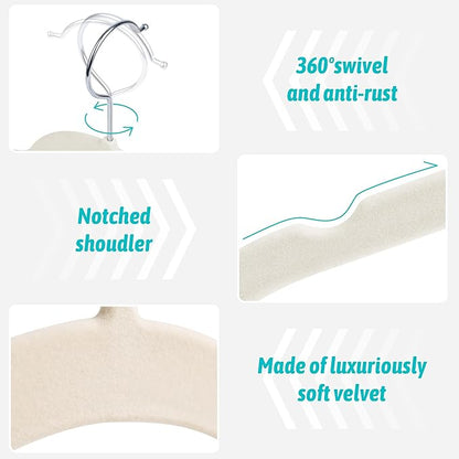 Premium Velvet Shirt Hangers 30 Pack, Non-Slip 360° Swivel Hook Slim Flocked Coat Hanger, Space Saving Felt Hanger for for Tank Top, Blouses, Strappy Dresses