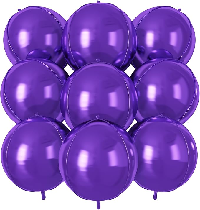 Purple Round Foil Balloons 9 pcs,Purple Giant 4D Round Balloons 22 Inch for Wedding Graduation Anniversary Baby Shower Birthday Party Decorations