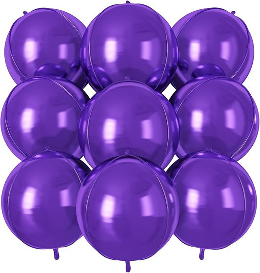 Purple Round Foil Balloons 9 pcs,Purple Giant 4D Round Balloons 22 Inch for Wedding Graduation Anniversary Baby Shower Birthday Party Decorations