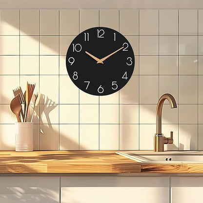 Wall Clock, 16 Inch Wooden Battery Operated Wall Clocks Silent Non-Ticking, Decorative Black Clock for Living Room, Bedroom, Kitchen, Home, Office, School, Hotel