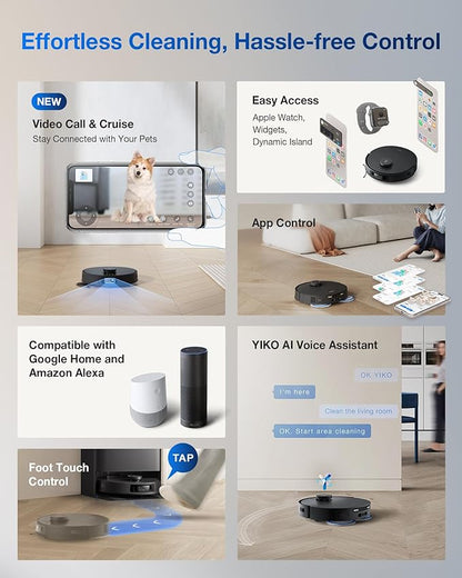 ECOVACS DEEBOT T30S PRO Robot Vacuum and Mop, 11000Pa, TruEdge Adaptive Edge Mopping, ZeroTangle Technology, AI Instant Re-mop, Self-Emptying & Refilling, AI Obstacle Avoidance
