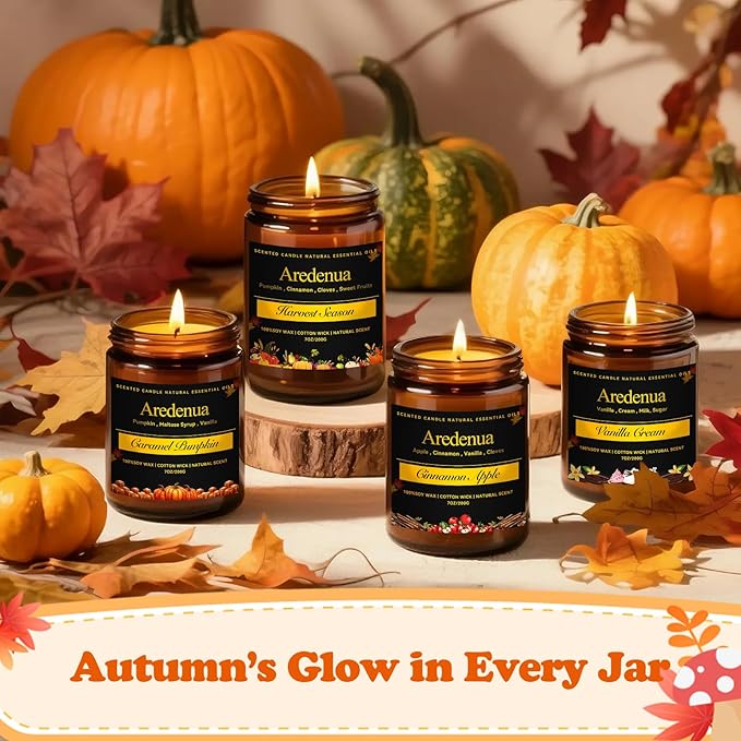 Pumpkin Pie Candles – Holiday Winter Scented Candles, Warm Spiced Pumpkin Aroma for Christmas Home Décor, Cozy Seasonal Candle Gift for Women & Men, Long-Lasting Soy Wax Candle