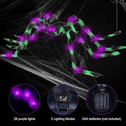 Halloween Spider Decorations 4ft Light Up Coloful Giant Spider(2 Pack) for Indoor Outdoor Halloween Decorations Yard Party House Décor