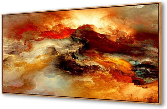 YYYYHPP WKYP0275 Abstract Wall Art Orange Flow Canvas Wall Art Wood Framed Canvas Prints Painting Pictures Ready to Hang for Living Room Bedroom Kitchen Home and Office Wall Decor