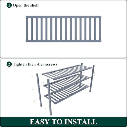 Smiry Bamboo Shoe Rack for Closet, 3 Tier Long Wooden Stackable Shoe Organizer, Free Standing Shoes Storage Shelf for Entryway, Front Door Entrance, Grey
