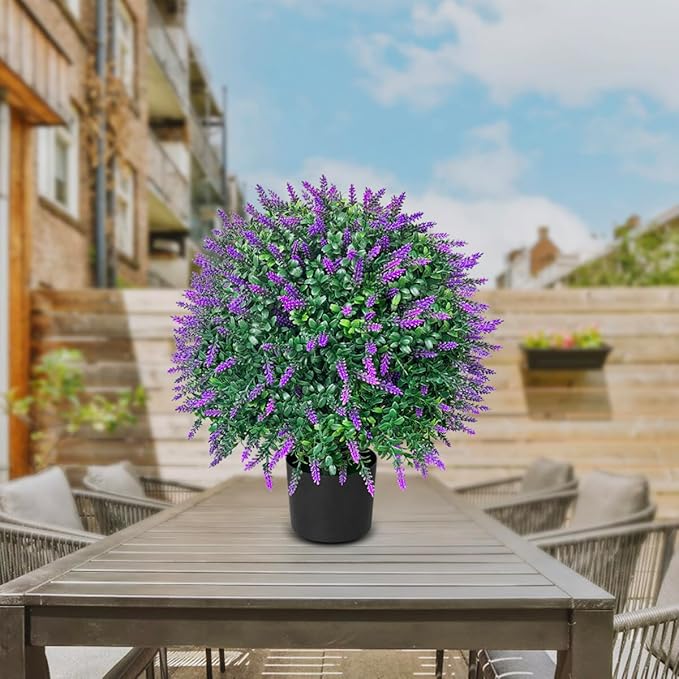 WAYNHUI Tall Artificial Lavender/Rose Topiary Ball Tree Set of 2 Pack Potted Bushes UV Resistant Potted Plants for Indoor Outdoor Home Garden (Lavender)