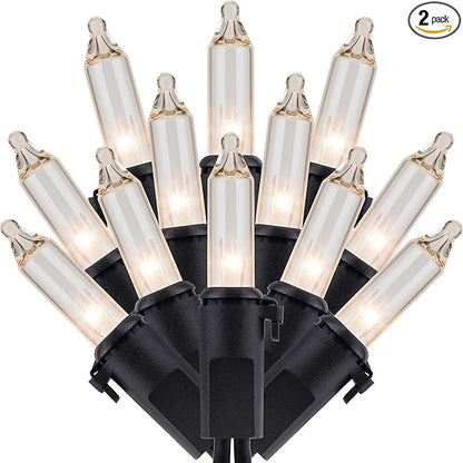 200 Count Clear Christmas Lights, Pack of 2 Strands 100 Count 33 ft Black Wire UL Listed Holiday String Light (Clear - Black Wire)