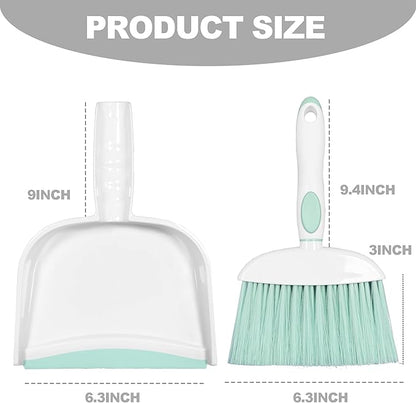 Mini Broom and Dustpan Set Small Broom with Dustpan Combo Set Portable Cleaning Tools for Home Office RV Learning Camping (White+Green)