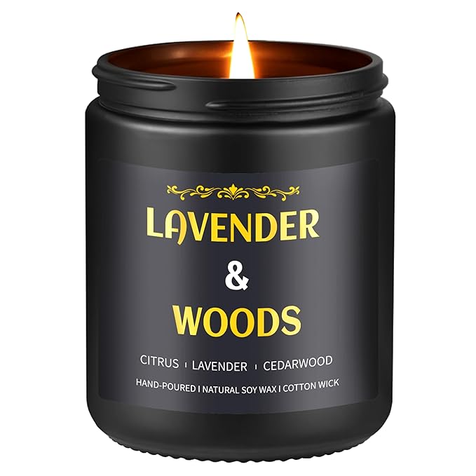 Lavender Woods Candle, 7 oz Scented Candle for Men, Soy Candles for Home Scented, Masculine Jar Candle for Him, 50 Hours Burning Time Mens Candle Gift for Boyfriend, Father, Birthday Present Giving