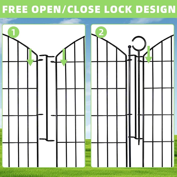 Decorative Garden Fence 40in (H) x12ft (L), 5 Pack No Dig Fence Animal Barrier for Dog with Lock, Arched Flower Bed Edging, Wire Border Panel Fencing for Yard Patio Outdoor Decor