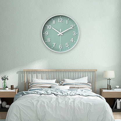 HZDHCLH Wall Clocks Battery Operated,Wall Clock Green,10 inch Wall Clock Silent Non Ticking Modern 3D Numbers for Kitchen Bedroom Living Room Office Classroom Decor