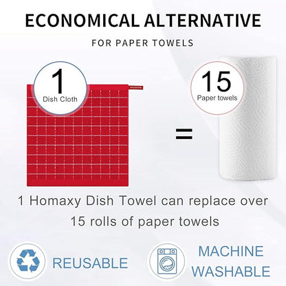 Homaxy 100% Cotton Terry Kitchen Dish Cloths, Ultra Soft and Absorbent Dish Towels for Kitchen, Suitable for Drying and Washing Dishes, 8 Pack, 12 x 12 Inches, Red