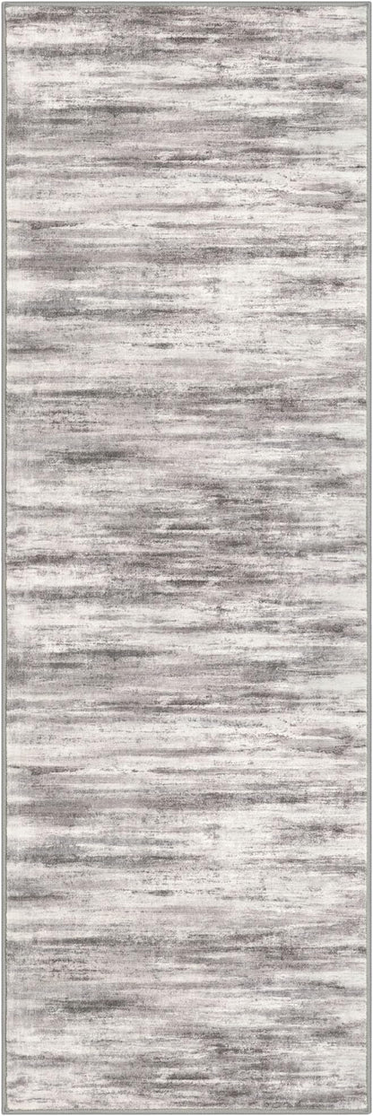 KOZYFLY 3x8 Ft Rug Modern Ombre Runner Rug for Hallway, Washable Kitchen Rugs Non-Slip Soft Striped Entryway Rug, Print Grey-Beige Abstract Carpet for Laundry Nursery