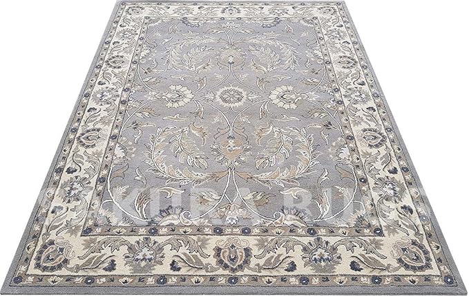 Turkish Oushak – Classic Handcrafted Carpet with Vintage Pattern, Ideal for Bedroom, Living Room & Elegant Décor(Grey, 9' x 12')