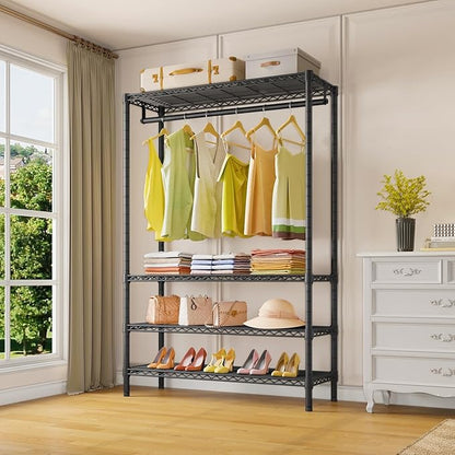 VIPEK V1 Plus Heavy Duty Clothes Rack with Shelves - 4 Tiers Adjustable Height | Holds Up to 540lbs | Perfect for Small Spaces, Apartments | Compact Design for Flexible Storage, Black