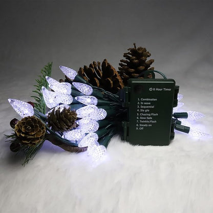 50LED C6 Lights,Green Wire,Waterproof Battery Case,Multi Functions,Timer,Cool White