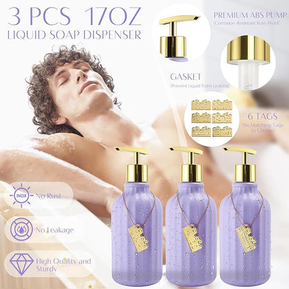 17PCS Bathroom Accessory Set Bathroom Set Purple Bathroom Accessories,Toilet Brush, Trash Can, Qtip Holder Dispenser& 3PCS Soap Dispenser