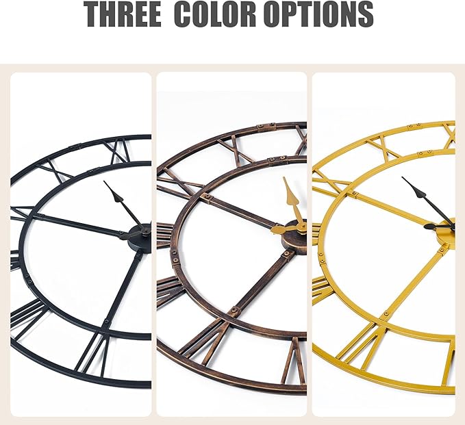 Large Wall Clock for Living Room Decor – 60 Inch Silent Non-Ticking Modern Farmhouse Wall Clock, Oversized Decorative Metal Roman Numeral Clock (Pure Black, 60 Inch)