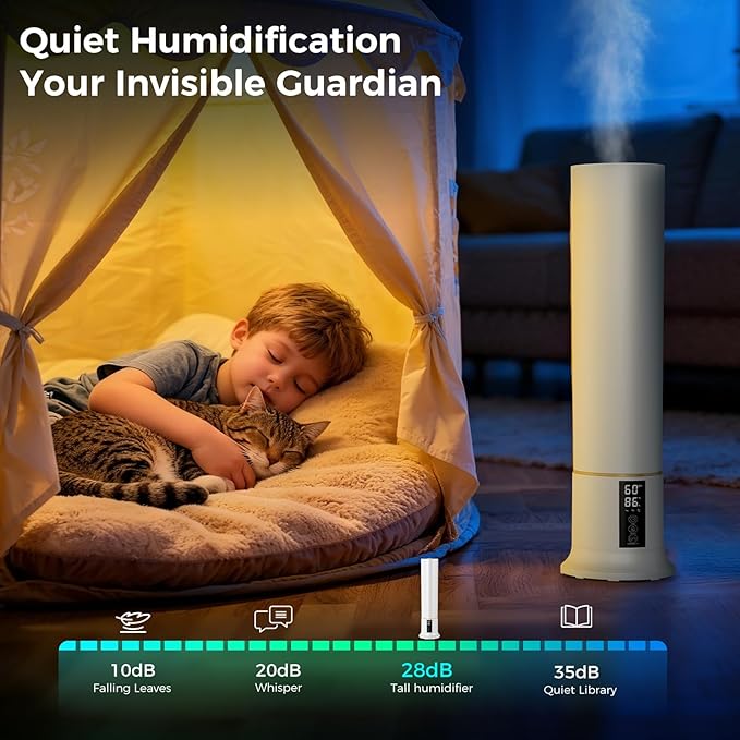 Abolee Humidifiers for Bedroom 9L Cool Mist with Essential Oil Diffuser, Humidifier Large Room, 24dB Quiet Air Humificador fit Baby Nursery & Plants, 360° Adjustable, Easy Fill & Cleaning