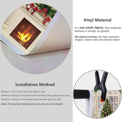 YongFoto Christmas Fireplace Backdrop 10x5ft Room Christmas Trees Red Socks Vintage Wall Photography Background New Year Xmas Eve Family Winter Holiday Party Banner Photoshoot Wallpaper Photo Booth