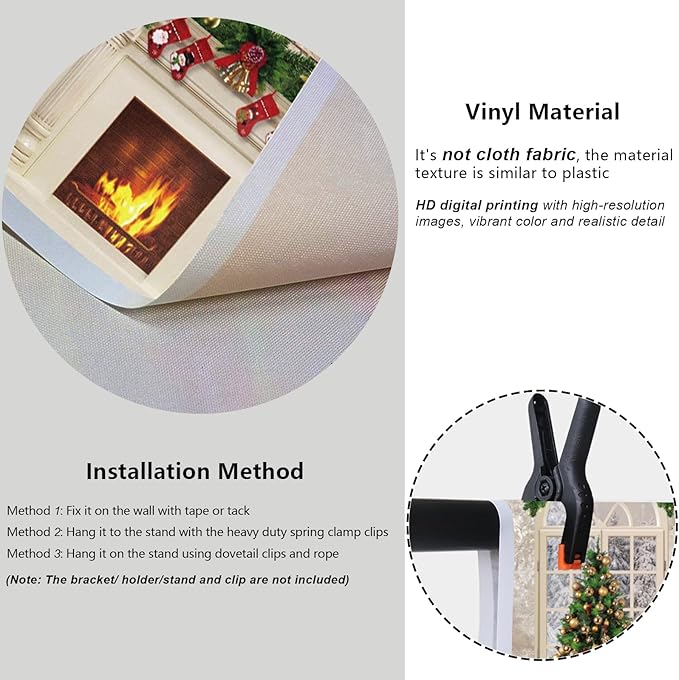 YongFoto Christmas Fireplace Backdrop 5x3ft Room Christmas Trees Red Socks Vintage Wall Photography Background New Year Xmas Eve Family Winter Holiday Party Banner Photoshoot Wallpaper Photo Booth