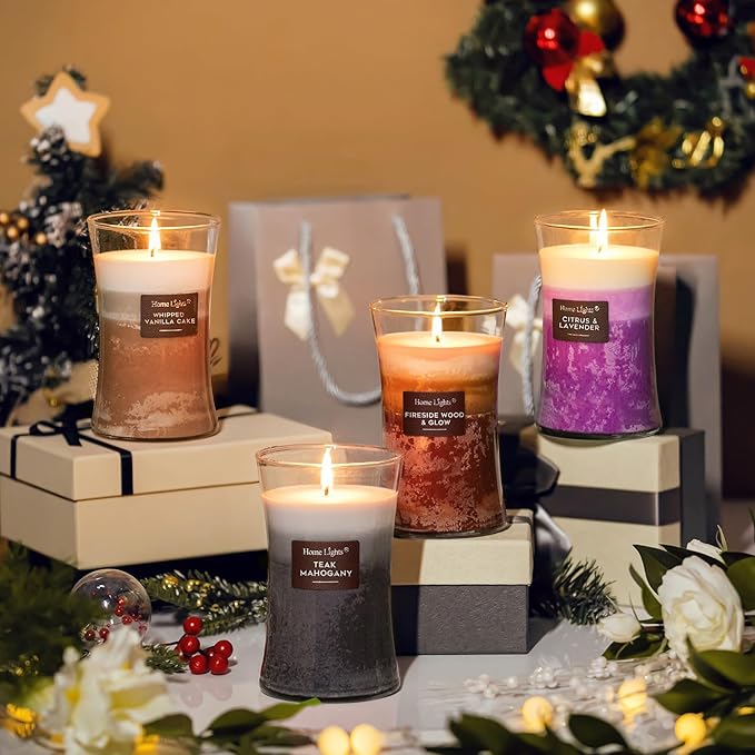 HomeLights 3-Layer Candles for Home Scented, 21.52 OZ Natural Soy Wax Scented Candles Burns Up to 100 Hours, Large Jar, Teak Mahogany