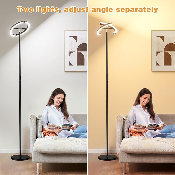 Floor Lamps for Living Room, 40W/2400LM Rotatable LED Floor Lamp with Touch & Remote Control, 70" Tall Standing Lamp Stepless Dimmable, Modern Torchiere Corner Lamp for Bedroom, Office